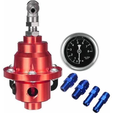 CHOYCLIT Régulateur de pression de carburant en aluminium réglable universel rouge avec kit de jauge (rouge, rouge) (1/3)