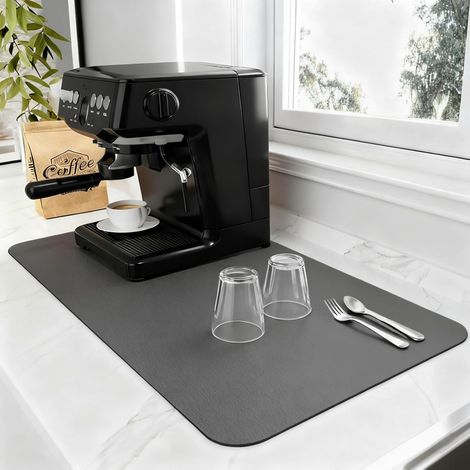 Tapis égouttoir ultra-absorbant pour cafetière, plan de travail et bar, 40 x 30 cm, antidérapant, gris (1/5)