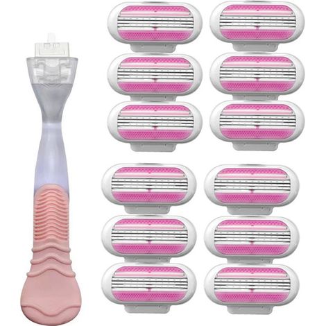 Rasoir pour Aisselles et Épilation Femme - Manche Vintage Rose et 12 Têtes Triple Lame - Rasage Doux et Economique (1/4)
