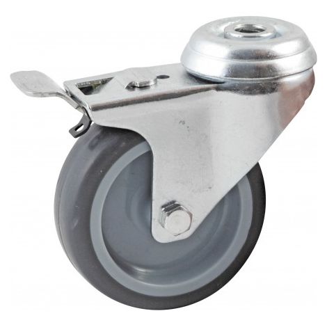 Ruota girevole con foro centrale e freno AVL - ruota in gomma Ø 50 mm - foro liscio - carico 50 kg - 552950L
