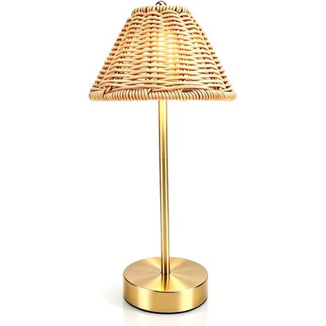 Lampe de table bohème en rotin, 33 x 16 cm, alimentée par USB (1/5)