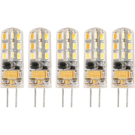 Lot de 5 ampoules LED G4 à intensité variable AC12V, ampoules cristal, blanc chaud, 24 LED, 1,5 W (1/5)