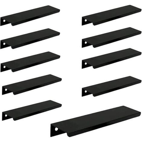 (10 pièces, noir) Poignée de porte longue invisible pour armoire, 150 mm de long, poignée de bord noire sans perforation (1/5)