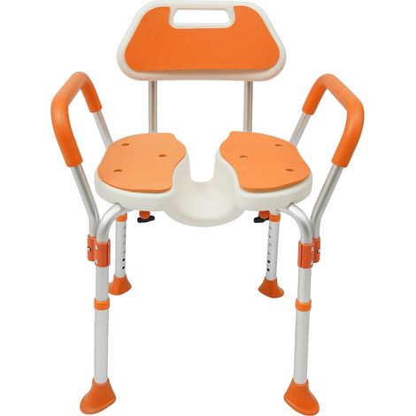 Silla de ducha, altura regulable, antideslizante, color naranja. (1/2)