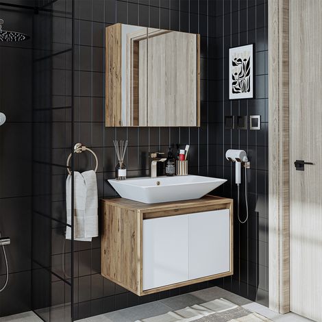Roomart ATLANTIC-65 Bad-Set 4-tlg 65 cm breit, Weiß-Eiche