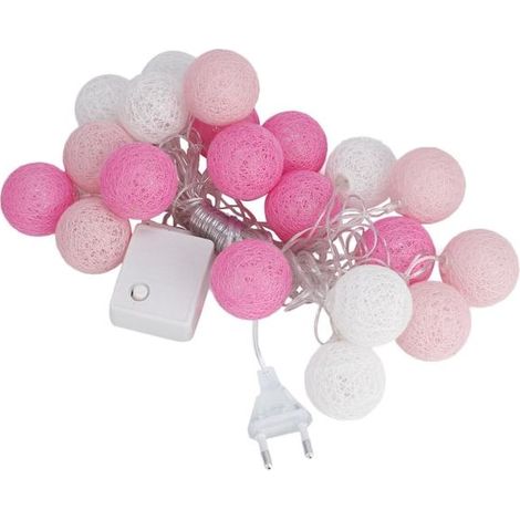 Guirlande lumineuse LED rose avec 20 boules de coton, prise européenne 220 V, 3,7 m, 30 cm de longueur, idéale pour Noël et comme veilleuse d'intérieur. (1/5)