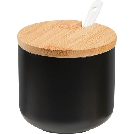 Runde 250-ml-Keramik-Zuckerdose, Gewürzbehälter, Gewürzglas, Salzgewürzglas, Gewürzbox mit Löffel, Küchengewürzgläser und -boxen (1/5)