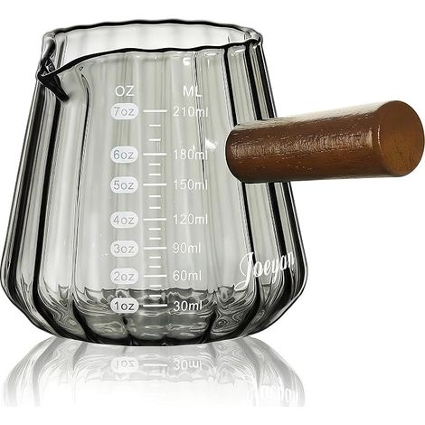 Pichet Doseur Cuisine Verre avec Anse Bois Tasse Expresso Cannelée Graduée Pot Lait Ouverture Gobelet Mesureur Cocktail Style Origami Gris (1/5)