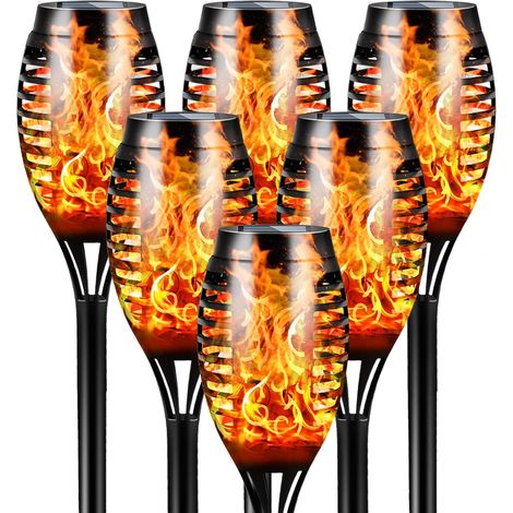 Waterproof solar torch, 6-pack with 12 LED flames each, dusk and dawn safety lighting for garden paths and patios (7.5 cm wide) (1/5)