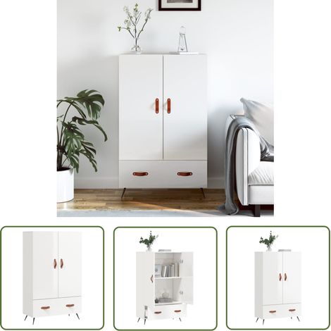 The Living Store Highboard Hochglanz-Weiß 69,5x31x115 cm Holzwerkstoff - Sideboard - Wohnzimmertisch - Holz Sideboard - Weißer Schrank - Regal (1/5)