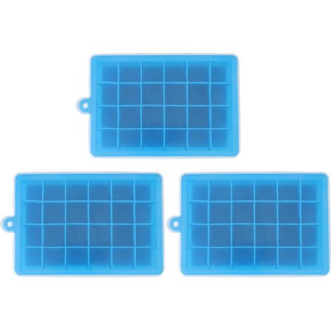 Bac à glaçons silicone réutilisable 24 cases avec couvercle amovible - Facile à démouler - Pour whisky et cocktails - Bleu ciel (3 pièces)