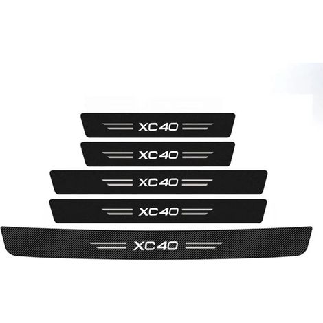 (5 pièces) Autocollants de protection de seuil de porte de voiture en fibre de carbone,ruban adhésif de seuil pour Volvo XC40,logo,coffre,pare-chocs,bandes de protection contre les rayures (1/3)