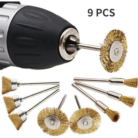 Brosse Laiton - 9 pieces - Acier pour perceuse - Polissage outils rotatifs dremel (1/4)