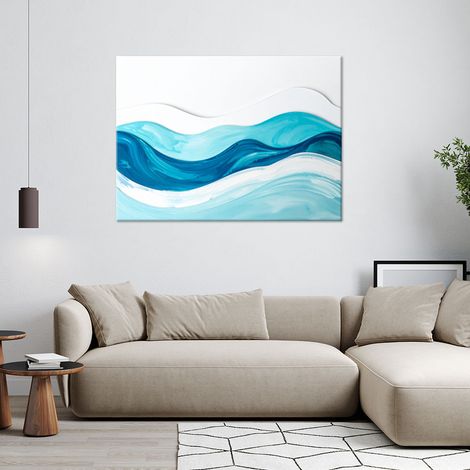 Wandbild Abstrakte Wellen Pastell Türkisblau 60x40