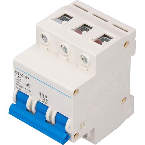 Disjoncteur miniature triphasé 10A, protecteur de surcharge, montage sur rail, 400V. (1/5)