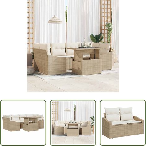 vidaXL Canapé poly rotin - Ensemble de canapé de jardin 7 pcs Beige Poly rotin (1/5)