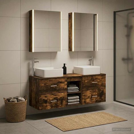 vidaXL Juego de muebles de baño 5 uds. Roble Ahumado (1/5)