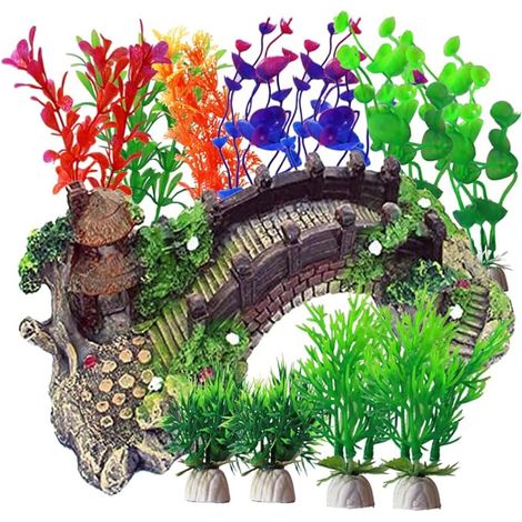 Décoration aquarium plantes résine pont arc plantes plastique aquarium pavillon décoratif aquarium forme pont décoration bac (1/2)
