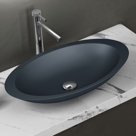 doporro Lavabo Vasque à Poser Gris Noir Mat 60cm Lave Main Colossum802 59x35x11,5 cm (1/5)