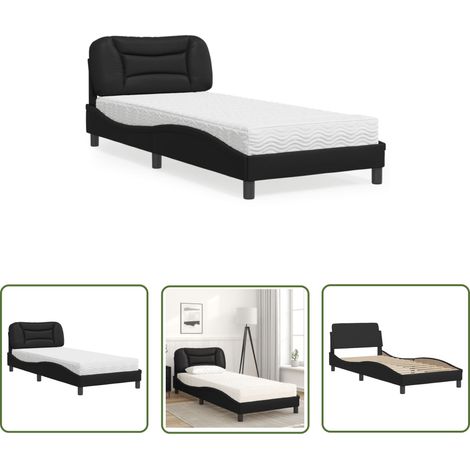 The Living Store Lit avec matelas noir 90x200 cm similicuir - Lit Double - Lit Plateforme - Lit Design - Lit Moderne - Literie (1/5)