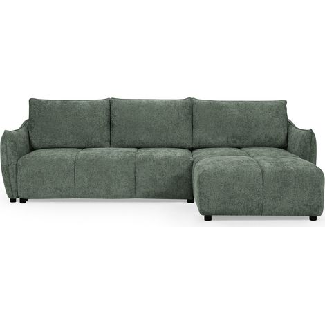 Canapé d'angle convertible et réversible en velours chiné vert (1/5)