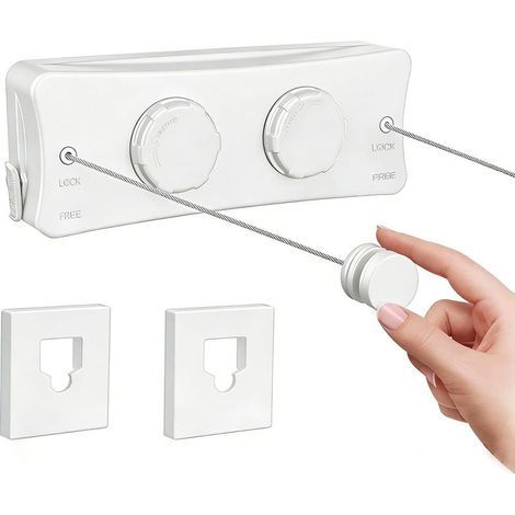 (Blanc)Corde à Linge Rétractable 5.1m, Acier Inoxydable Fil a Linge Extérieur Retractable, Etendoir Linge Exterieur Retractable pour Balcon Intérieur Cuisine Salle de Bain (1/5)