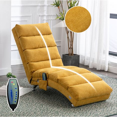 Chaise longue de masaje 148x55x84 cm amarillo mostaza en lino con vibración suave (1/5)