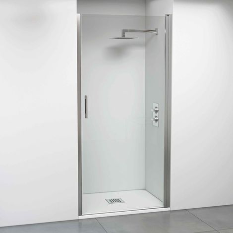 BELLOBATH – Duschabtrennung mit einer Klapptür – Ohne untere Profile – 6 mm starkes, kalkabweisendes Glas – Glänzendes Silber – Anpassbare Breite 66–69 – Höhe 195 cm