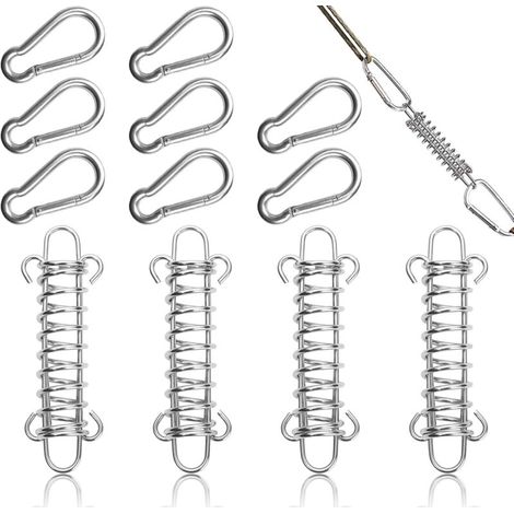 Lot de 4 fixations pour voile d'ombrage, kit de fixation pour voile d'ombrage, ressorts de traction avec crochets pour tente de camping, voile d'ombrage et extérieur (1/5)