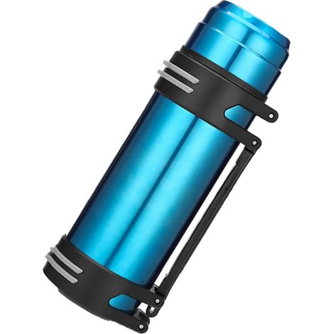 Bouteille d'eau isotherme en acier inoxydable 304 de 2,5 L avec poignée de transport et large ouverture, idéale pour les voyages. Maintient les boissons chaudes et froides pendant 24 heures (bleu). (1/5)