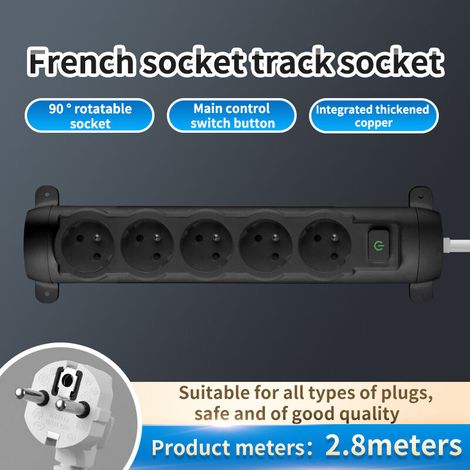 Multiprise Convertisseur E-Noir– Idéal Bureau & Voyages,Adaptateur avec Interrupteur,Cinq trous (1/5)