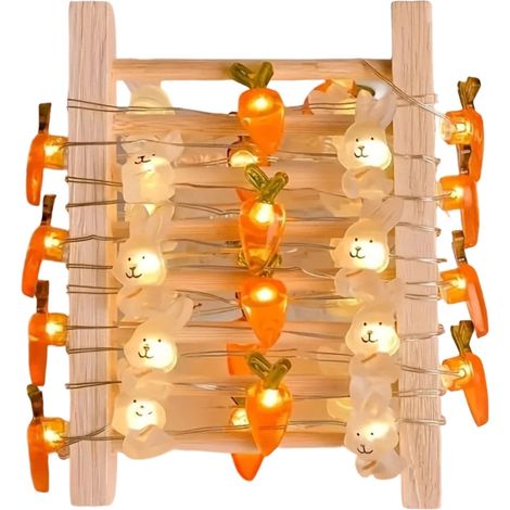 Guirlande Lumineuse Lapin De Pâques Carotte - Fonctionne Sur Piles - Pour Intérieur Et Extérieur - Jardin Patio Décoration Festive - 200 cm - 1 Pièce (1/5)