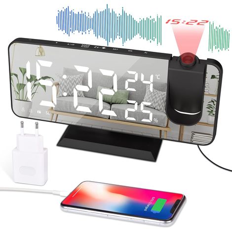 Réveil à projection de plafond avec radio FM - Réveil électronique pour enfants avec écran miroir et double alarme (1/5)