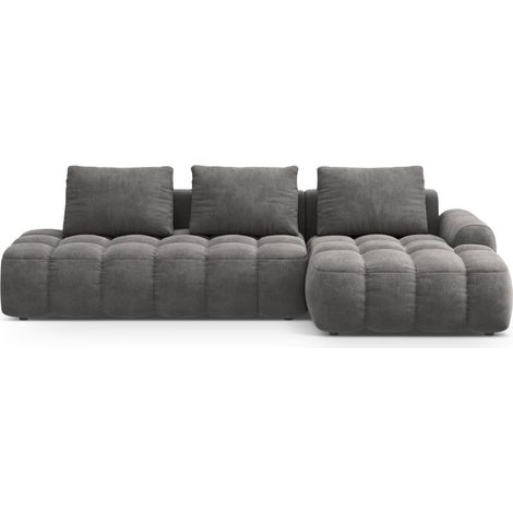 Canapé-lit d'angle droit coffre de rangement 3 places velours gris (1/5)