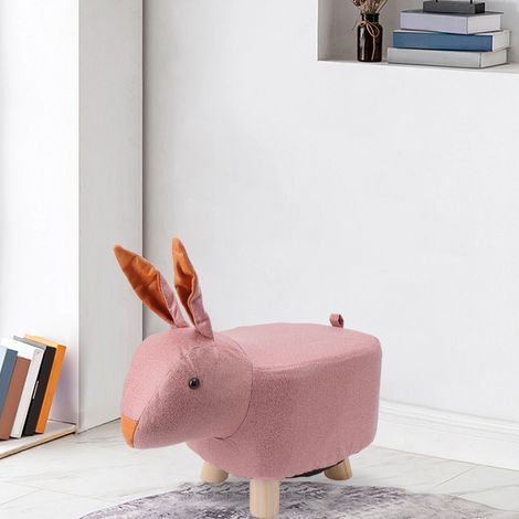 Tabouret bas mignon et tendance, parfait pour les enfants paresseux, pour une utilisation créative à la maison, dans le salon, tabouret à chaussures en forme d'animal de dessin animé, lapin rose. (1/5)