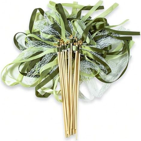 Lot de 20 Baguettes Ruban Satin Dentelle Vert Décoration Mariage Enterrement Vie de Jeune Fille Anniversaire Accessoires Photo (1/5)