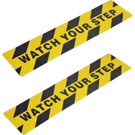 Lot de 2 15 x 60 cm Panneaux de sécurité Bandes Adhésives Antidérapantes Avec Inscription Watch Your Step (1/5)
