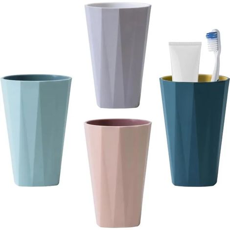 4PCS gobelets Salle de Bain en plastique, design nordique, solides et résistants à la chute, adaptés aux adultes, ados et enfant - C (1/5)
