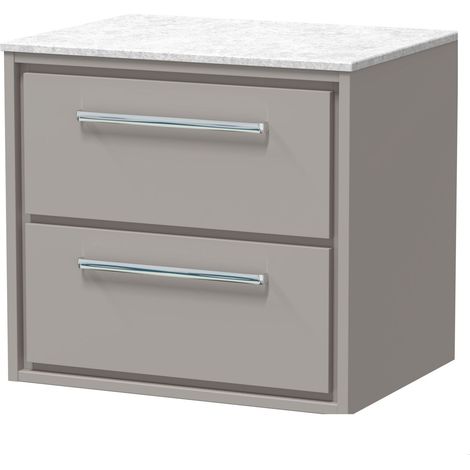 Balterley Longnor 600mm Framed Design Wall Hung 2 Drawer Vanity with Marble Worktop - Pebble Grey