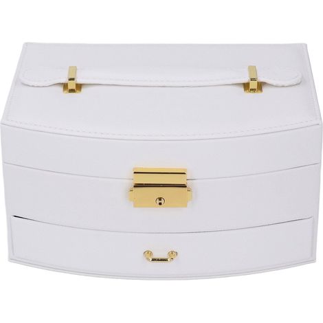 Jewelry Box with Lockable Double-Layer Storage Drawer for Necklaces, Bracelets and Accessories, PU Leather Jewelry Case with Lining, Compact for Women (WHITE) (1/5)