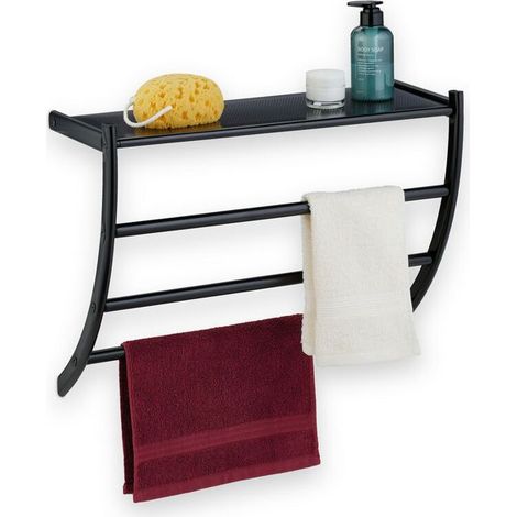 Porte-serviettes mural noir en métal – 3 barres décalées pour circulation d'air – Tablette 53,5 x 20 cm – Dimensions HxLxP 4 (1/5)