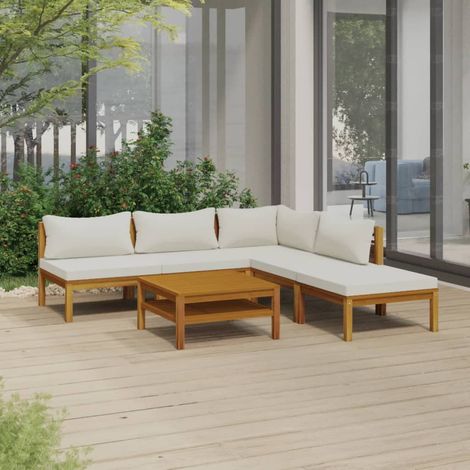 FIMEI Salon de jardin 6 pcs avec coussin crème Bois d'acacia solide (1/5)