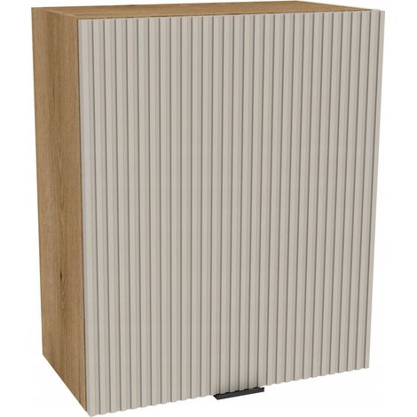 Mueble alto de cocina 60/72 Vigo, cuerpo de roble Evoke, frontal ranurado color cachemir mate. (1/3)