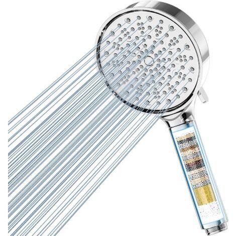 Filtre Pommeau de douche Anti Calcaire avec 20 Étapes Filtre, 6 Types de Jets Pommeau Économie Deau Haute Pression (Chromé) (1/5)