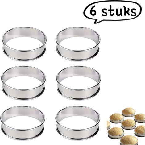 Lot de 6 cercles à muffins en acier inoxydable double paroi antiadhésifs diamètre 8,5 cm pour pâtisserie et préparation de petits gâteaux couleur argentée (1/5)