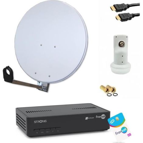Pack Parabole acier 60 cm avec LNB + Récepteur Satellite HD (Carte incluse) + HDMI 2M