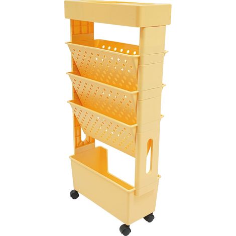 Estantería de almacenamiento de 5 niveles, móvil con ruedas, color naranja. (1/2)