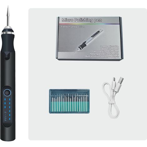 Stylo de gravure électrique sans fil, mini outil de gravure professionnel rechargeable par USB pour bijoux, bois, métal, pierre, plastique, argent. (noir) (1/5)