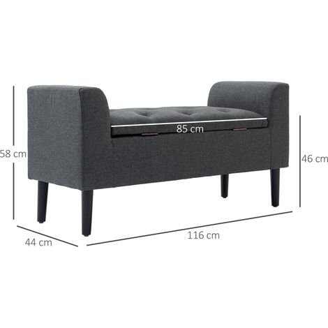 Banquette de rangement avec coffre, tabouret banc rembourré, pouf siège robuste jusqu'à 130 kg, tissu effet lin gris anthracite, 116 x 44 x 58 cm, idéale entrée et salon (1/5)