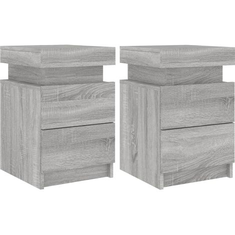 Set di 2 comodini con luci LED e cassetti 35 x 39 x 55 cm in legno ingegnerizzato grigio DEC035942